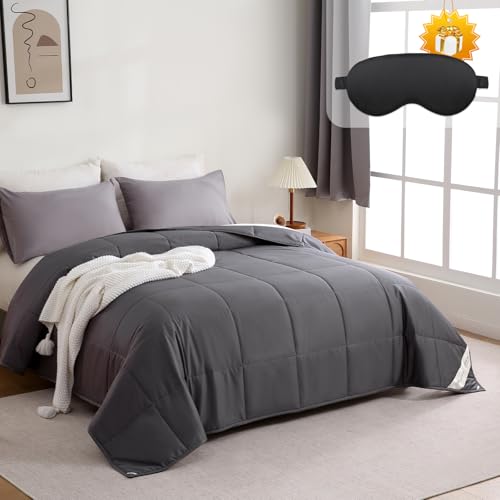 YOUR MOON Luxurious All Season Wool Comforter Queen Size, 100% Natural Australian Duvet Insert, Noiseless Cotton Cover, Medium Weight (Dark Gray) YOUR MOON
