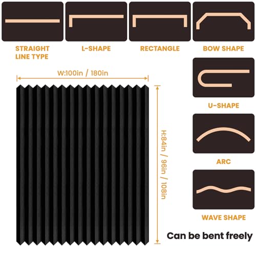 JILRON Accordion-Style Room Divider with Ceiling Track - Foldable Partition Curtain, Easy Installation(Black 100" W x 84" L-Pack of 1) Jilron
