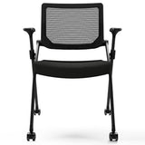 FYLICA Foldable Office Chair with PU Wheels and Smooth Armrest-Ergonomic Mesh Bouncing Back, Stackable Conference Room Chair, Office Guest & Reception & Meeting Chair (Black)