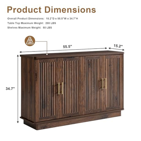 Okvnbjk Modern Sideboard Buffet Cabinet with Storage — Fluted Coffee Bar Cabinet with 4 Doors & Adjustable Shelves for Kitchen, Dining Room, Living Room & Hallway Okvnbjk