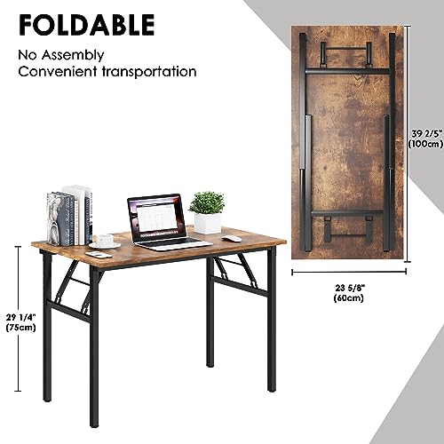 Need Folding Desk for Home Office 39-3/8 inch Length Modern Folding Table Computer Desk No Install Needed Rustic Brown Desktop Black Frame AC5FB(100 * 60) - WoodArtSupply