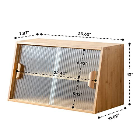 HollyHOME Small Bamboo Kitchen Pantry Sideboard with 2 Glass Doors and Adjustable Shelf, Freestanding Countertop Storage Cabinet for Bottles, Dish, Bowl, Console Dining Cupboard, Burlywood HollyHOME