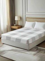 Cal King Size Flat Bed Sheet,Grey White Plaid Microfiber Brushed Single Flat Sheet Only,Modern Geometric Minimalist Grid Soft & Breathable Top Sheet Lightweight Quilt Hotel Luxury Bedding for Women ZOE GARDEN