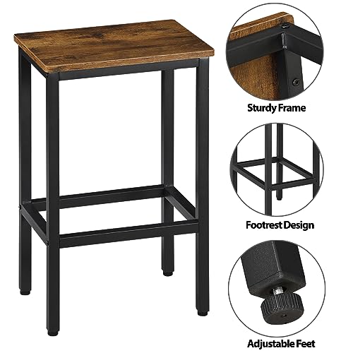 SUPER DEAL Counter Height Bar Stools Set of 2 for Kitchen, 26 Inches Industrial Backless Metal BarStools with Wood Top, Rustic Brown - WoodArtSupply