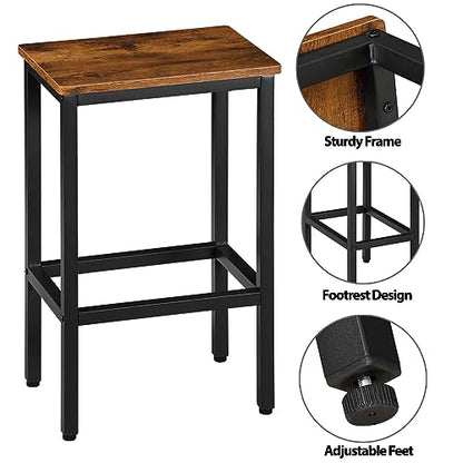 SUPER DEAL Counter Height Bar Stools Set of 2 for Kitchen, 26 Inches Industrial Backless Metal BarStools with Wood Top, Rustic Brown - WoodArtSupply