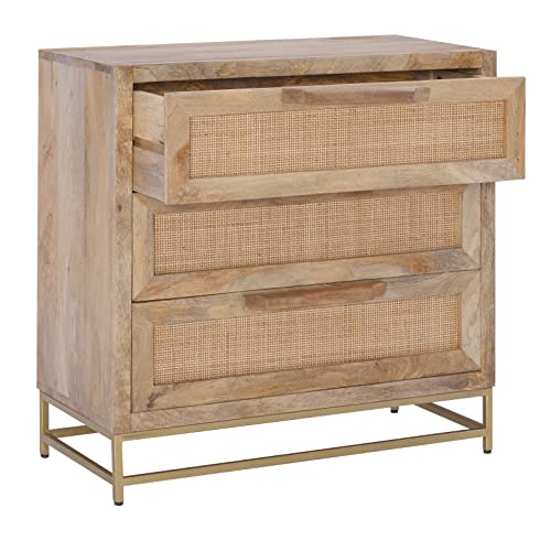 Powell Natural Rattan and Gold Base 3 Danika, Three Drawer Cabinet, Brown Powell