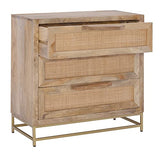 Powell Natural Rattan and Gold Base 3 Danika, Three Drawer Cabinet, Brown Powell