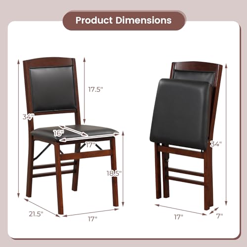 GOFLAME Folding Dining Chairs Set of 2, Foldable Chairs with PVC Padded Seat & High Backrest, Wooden Side Chairs, 2 Pack Dining Chairs for Living Room, Kitchen, Restaurant GOFLAME