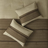 Madison Park Palmer Comforter Set - Faux Suede Design, Striped Accent, All Season Down Alternative Bedding, Matching Shams, Decorative Pillow, Bed Skirt, King (104 in x 92 in), Natural 7 Piece Madison Park