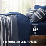 Bedsure Queen Comforter Set 7 Pieces, Blue Striped Bedding Set for All Seasons, Reversible, Cationic Dyeing Bed in a Bag with Comforter, Sheets, Pillowcases & Shams Bedsure