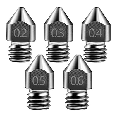Creality 5 Packs Hardened Steel MK8 Nozzle for 3D Printers with High Temperature Resistance Upgraded Tungsten All Metal Nozzle Ends for Makerbot Ender 3 Ender-3 pro S1 CR-10 Series