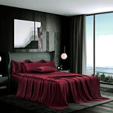 Manyshofu 7Pcs Burgundy Satin Sheets California King Silky Satin Bed Sheets Set, Luxurious & Soft Bedding Set - 1 Fitted Sheet, 1 Flat Sheet, 4 Pillowcases + 1 Body Pillow case Manyshofu
