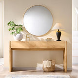 OKD 63'' Console Table with 3 Drawers, Farmhouse Entryway Table with Rounded Corners, Console Table Behind Couch for Living Room/Hallway-Natural Oak OKD