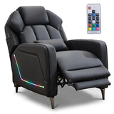BIAOZHIKE Gaming Recliner Chair with LED Lights Racing Style Big and Tall PU Leather Gaming Chair for Adults Lumbar Support Modern Ergonomic Comfortable Home Theater Seating for Living Room (Black)