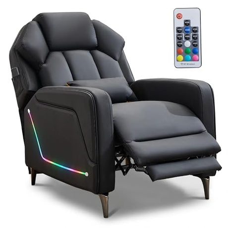 BIAOZHIKE Gaming Recliner Chair with LED Lights Racing Style Big and Tall PU Leather Gaming Chair for Adults Lumbar Support Modern Ergonomic Comfortable Home Theater Seating for Living Room (Black) BIAOZHIKE