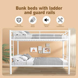 HomJoones Metal Bunk Bed Twin Over Twin Sturdy Heavy Duty Bunk Beds with 2 Side Ladders,Space Saving,No Box Spring Needed,for Boys Girls Teens Adults, Bedroom, Dormitory (White) HomJoones