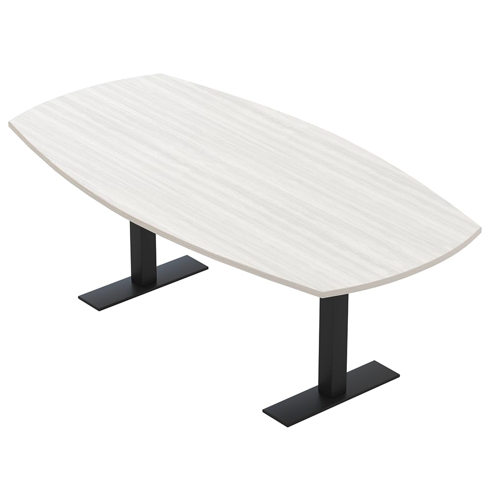 SKUTCHI DESIGNS INC. 6 Person Arc Boat Conference Table with Metal T Bases | Harmony Series | 7 Ft | White Cypress with Matte Black Base SKUTCHI DESIGNS INC.