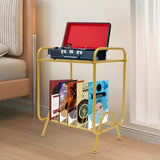 ARPITUYN 2-Tier Record Player Stand with Record Storage Shelf, Free Standing Metal Record Storage Rack with 16 Slots, Modern Player Table for Living Room, Bedroom (Gold) ARPITUYN