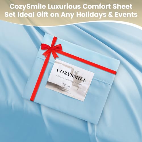 CozySmile Holtel Luxury Twin Sheet Set - 3 Piece Soft Microfiber Sheets for Twin Size Bed, 16" Deep Pocket Easy Care Wrinkle Free Cooling Bedding Sheet and Pillowcase Set, Sky Blue CozySmile