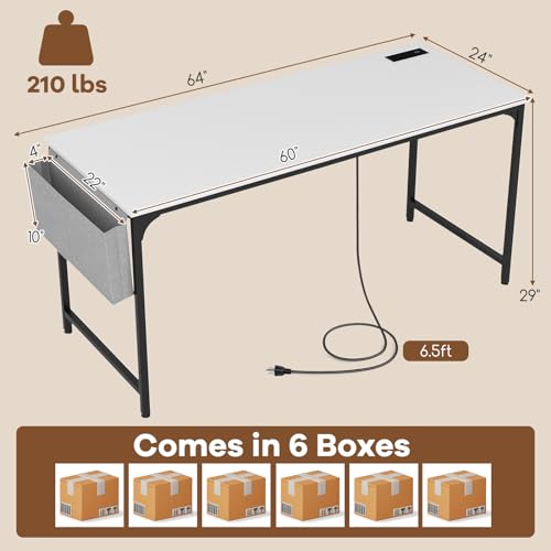 Tangkula 60" Conference Desk Set of 6, Modern Boardroom Desk with Storage Bag, Headphone Hook, Sturdy Metal Frame, Rectangular Seminar Table with Charging Station Tangkula