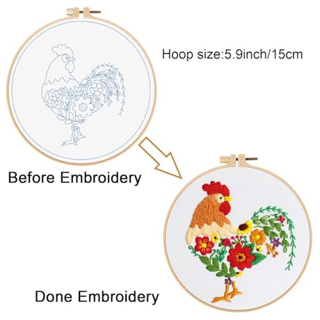 Louise Maelys Funny Animal Embroidery Kits for Beginners,Cross Stitch Kit for Adults,DIY Needlepoint with Rooster and Flower Pattern Louise Maelys