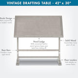 Studio Designs Wood Drawing/Drafting Table with Pencil Ledge - 42" W x 30" D - Whitewash - Tilting Top Adjustable Desk SD STUDIO DESIGNS