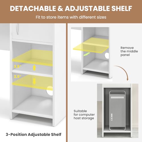 Tangkula Computer Desk with Hutch, Home Office Desk with Raised Display Shelf & 2 Open Shelves, Cabinet with Door, Cable Management Holes, Modern Laptop PC Desk, Study Writing Desk for Bedroom Tangkula