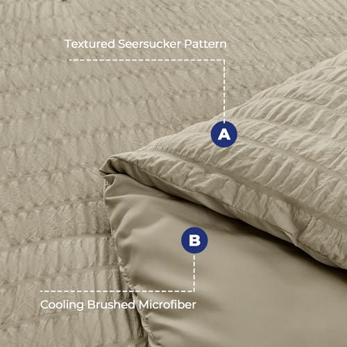 HYMOKEGE Linen Full Size Comforter Sets Seersucker 7 Pieces, All Season Luxury Bed in a Bag for Bedroom, Bedding Set with Comforter, Sheets, Pillowcases & Shams HYMOKEGE