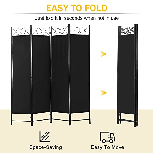 4 Panel 68" H Room Divider Partition Folding Steel Frame Screen Freestanding Privacy Divider Portable Breathable Partition Japanese-Inspired Oriental Shoji Screen Wall Divider for Home Office, Black CL.HPAHKL