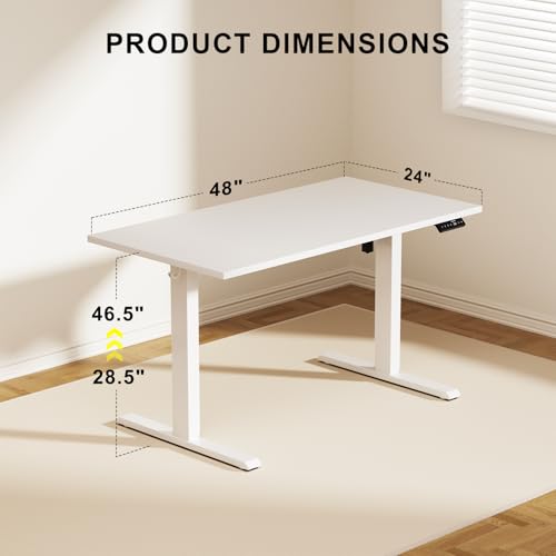 WALKINGDESK 48x24 Inches Whole Piece Electric Standing Desk, Seamless One Piece Height Adjustable Sit to Stand up Desk for Home Office, Ergonomic Computer Workstation, White WALKINGDESK