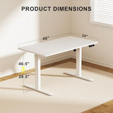 WALKINGDESK 48x24 Inches Whole Piece Electric Standing Desk, Seamless One Piece Height Adjustable Sit to Stand up Desk for Home Office, Ergonomic Computer Workstation, White WALKINGDESK