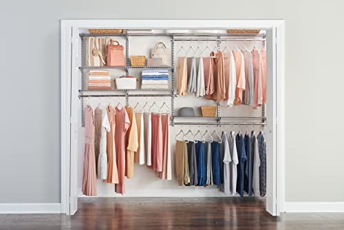 Rubbermaid Configurations Deluxe Custom Closet Kit, 4-8 Ft. Adjustable Metal Wire Shelving, Titanium Finish, Expandable Organization System, Hardware Included, for Home Closet/Pantry/Laundry/Mudroom Rubbermaid