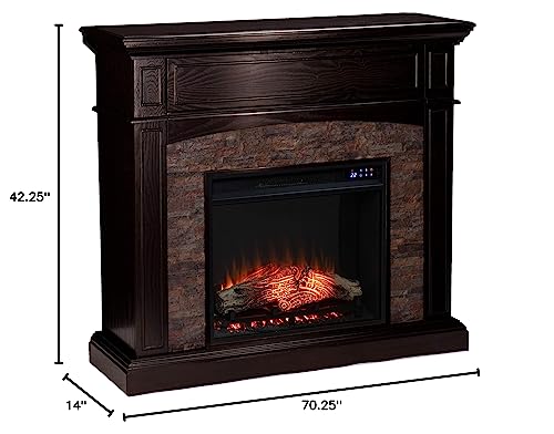 SEI Furniture Grantham Faux Stone Corner Electric Fireplace with Hidden Media Shelf, New Ebony SEI Furniture