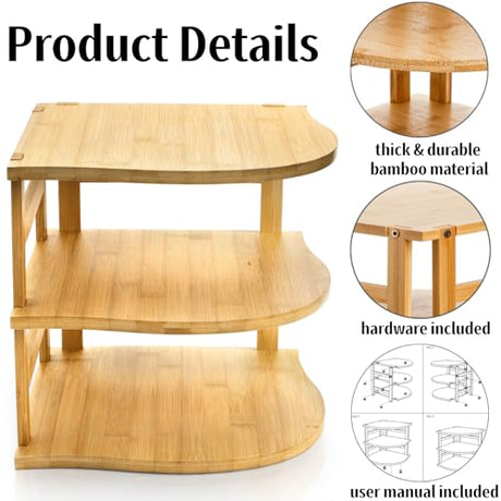Goaste 3-Tier Bamboo Corner Shelf, Kitchen Countertop Storage Organizer, Cabinet Plate Rack for Pantry Organization, Bathroom, Desktop, 9.5 x 9.5 x 9.5 Inch Goaste