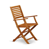 East West Furniture Selma 3 Piece Patio Bistro Outdoor Set Contains a Square Acacia Wood Coffee Table and 2 Folding Arm Chairs, 26x26 Inch, Natural Oil East West Furniture
