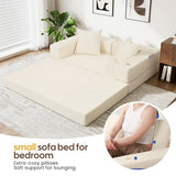 COMAX Futon Sofa Bed, 4‑in‑1 Convertible Sofa Bed, Folding Boneless Couches for Living Room, Fold Out Small Foldable Loveseat Floor Sleeper Comfy Mattress Lounge Space‑Saving, Beige COMAX