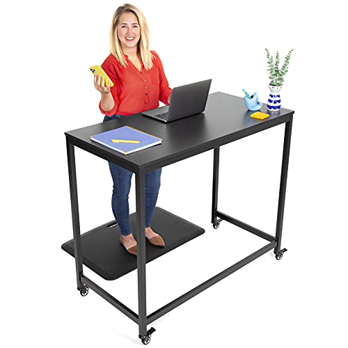 Stand Steady Joy Mobile Workstation | Standing Height Table on Wheels for Home, Office & School | Portable Standing Desk with Locking Wheels | Mobile Training Table & Collaboration Desk(Black/47x24in) Stand Steady