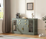 FOREST GRAVITY 58.27'' Buffet Cabinet with 2 Drawers and Adjustable Shelves,Large Glass Door Coffee Bar Cabinet,Modern Farmhouse Sideboard Credenza for Kitchen,Green FOREST GRAVITY
