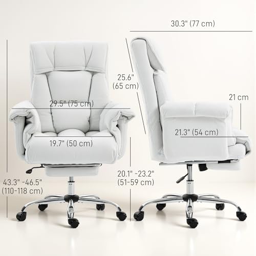 HOMCOM Executive Office Chair Comfy with Foot Rest, Reclining Swivel Computer Desk Chair with High Back, Thick Cushion, Padded Armrest, Adjustable Height, Rolling Wheels, Cream White HOMCOM