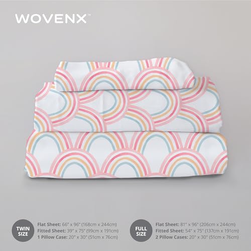 wovenx Kids Organic 100% Viscose Derived from Bamboo Sheet Set | Twin or Full Size Fitted Bed Sheets | Oeko-Tex Certified | Cute Toddler Bedding for Girls & Boys Rainbow Full wovenx