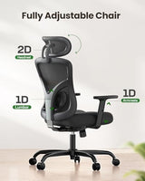 Marsail Ergonomic Office Chair Ergonomic Gaming Chair with Lumbar Support, 2D Headrest, Adjustable Armrests, Contoured Seat Cushion, Computer Desk Chair with Wheels for Home and Office (Dark) Marsail