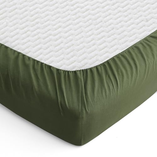 ATLINIA 100% Linen Fitted Sheet Mattress Cover - 1 Piece Stone Washed 15 Inch Deep Pocket Made from French Pure Flax Breathable Farmhouse Bedding(Green,King) ATLINIA