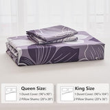 DJY King Duvet Cover Set 3 Piece Purple Flower Bedding King Set Breathable Comforter Covers with 2 Pillow Shams Zipper Stitch Bedding Duvet Cover Set for All Season (90"x104") DJY