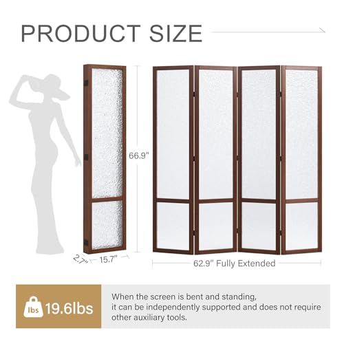Acrylic Room Divider, 4-Panel Freestanding Partition Screen, Frosted Translucent Privacy Panel - Lightweight Modern Divider for Home Office Studio (Walnut, 4 Panels) Svimi