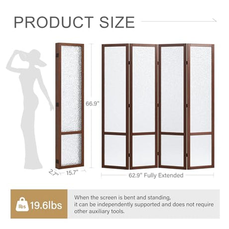 Acrylic Room Divider, 4-Panel Freestanding Partition Screen, Frosted Translucent Privacy Panel - Lightweight Modern Divider for Home Office Studio (Walnut, 4 Panels) Svimi