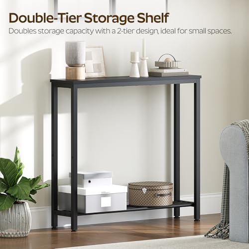 YATINEY Narrow Console Table, 2-Tier Small Sofa Table, 29.5" Thin Entryway Behind Couch Table with Shelves, Industrial Hallway Table, for Living Room, Foyer, Black CT03BB YATINEY