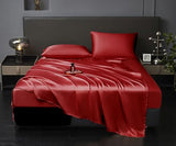 Revdomfly 4 Pcs Queen Size Luxury Silky Soft Wine Red Satin Sheet Set,1 Premium Moisture Wicking Fitted Sheet Fits Up to 16 Inches Deep Pocket + 1 Flat Sheet + 2 Pillowcases（Wine Red, Queen） Revdomfly