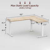 TIQLAB L Shaped Standing Desk Adjustable Height, Electric Corner Standing Desk, 63 x 55 inch Sit Stand Computer Table with Splice Board, Maple TIQLAB