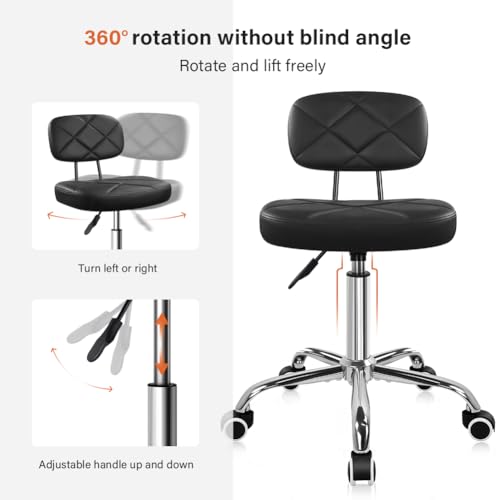 KKTONER Office Chair with Back Office Stool with Wheels Height Adjustable Square stools for Drafting Home Work (Black) KKTONER