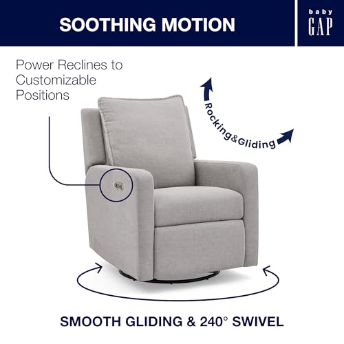 babyGap Harlowe Power Recliner with USB-A & Charging Port by Delta Children - Greenguard Gold Certified – Stain-Resistant Performance Fabric is Oeko-TEX Standard 100 Certified, Ash